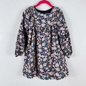 Joie Size 5T Floral Print Ruffle Detail Dress Navy Blue Pink Cotton Blend